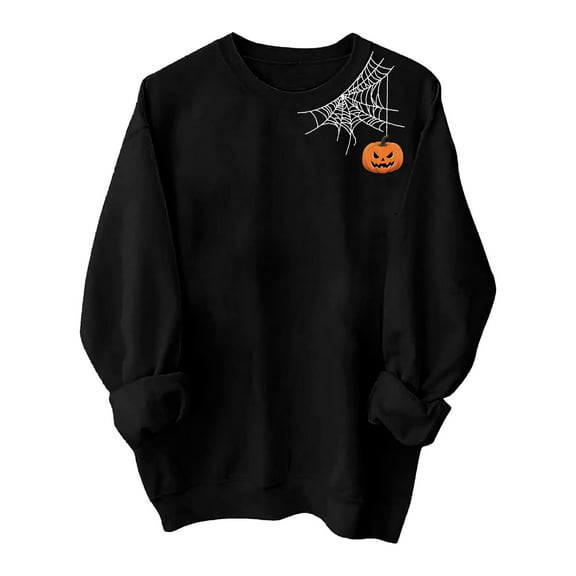 Xudanell Womens Halloween Sweatshirt Halloween Round Neck Clothes for Women Soft Drop Shoulder Shirts Tees for Halloween Black M