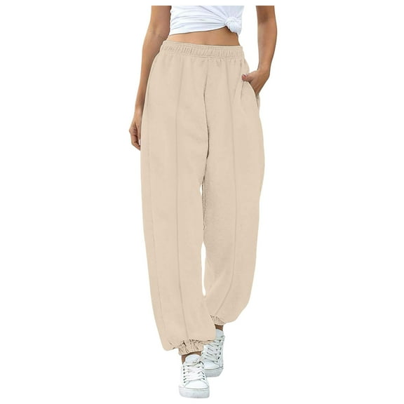 Xudanell Womens High Waist Sweatpants Cotton Lounge Athletic Workout Joggers Pants with Pockets Casual Pant Cargo pants (M,Beige)