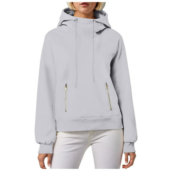 Xudanell Womens Hoodie Cowl Neck Long Sleeve Sweatshirts Fashion Pullover with Drawstring Teen Girls Clothes Grey S