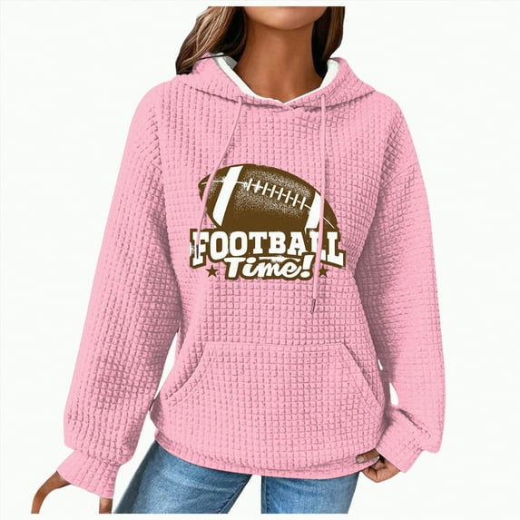 Xudanell Womens Hoodie Vintage Pullover Graphic Sweatshirt Clothes for Women Colourful Football Print Sweatshirt with Hood Pink XXL