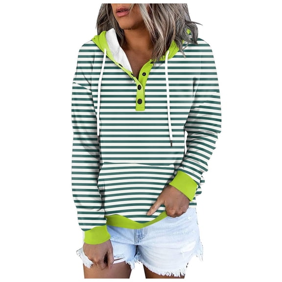 Xudanell Womens Hoodie Winter Casual Buttons Long Sleeve Drawstring Classic Hooded Sweat Jacket for Cold Weather Green XL