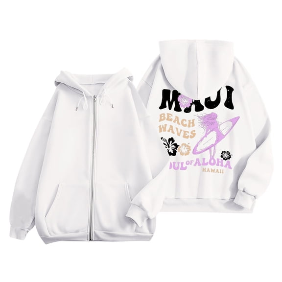 Xudanell Womens Hoodies Solid Color Thin Front Zipper Sweatshirt Jacquard Patch Bag Plus Size Clothes for Women White M