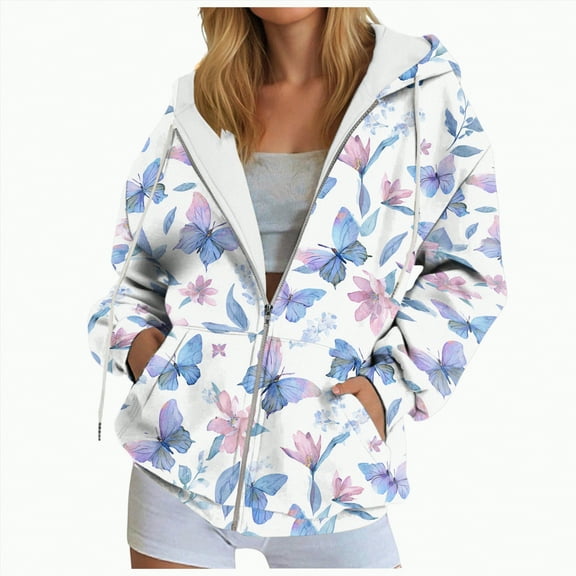 Xudanell Womens Hoodies Sweet Graphic Zip up Hoodie Oversized Sweatshirt for Women Oversized Fit
