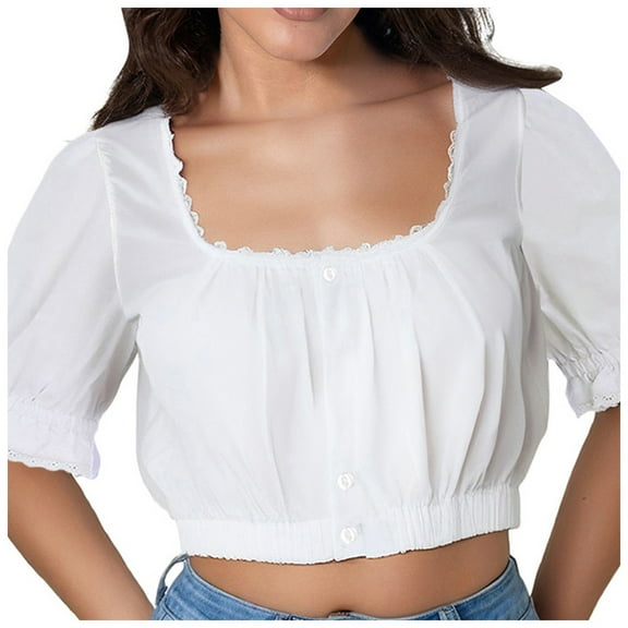 Xudanell Womens Oktoberfest Dirndl Blouse Women Underwire Lingerie Lace Vest Women's Elegant Dirndl Blouse Dirndl Summer Sexy Crop Top (White,L)