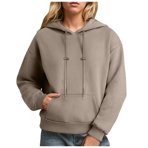 Xudanell Womens Oversized Hoodies Comfort Colors Sweatshirts Loose Pullover Lightweight Gym Clothes for Woman Khaki S