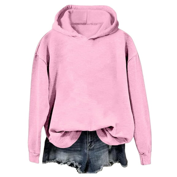 Xudanell Womens Sweaters Basic Hoodies Long Sleeve Pullover Hoodies with Pockets Activewear Autumn Sweatshirts Pink XL