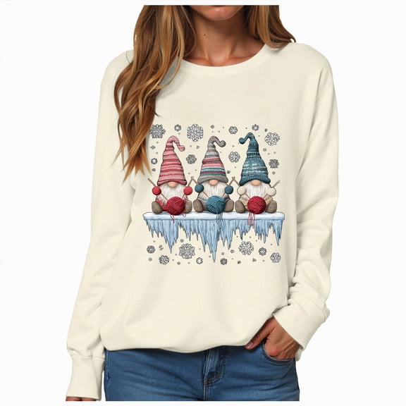 Xudanell Womens Sweatshirt Christmas Snowflake Printed Sweatshirts for Women Trendy Ladies Round Neck Long Sleeve for Holiday