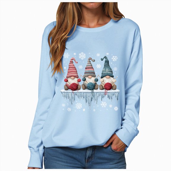 Xudanell Womens Sweatshirt Christmas Snowflake Printed Sweatshirts for Women Trendy Ladies Round Neck Long Sleeve for Holiday