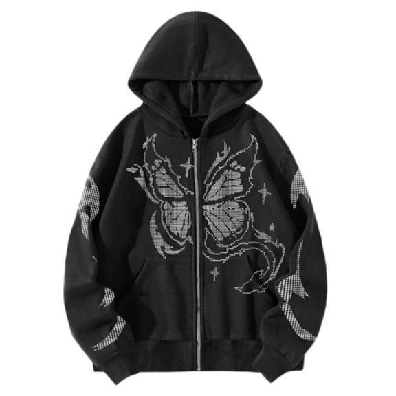 Xudanell Womens Sweatshirt Monogram Print Long Sleeve Butterfly Zip Sweatshirt Oversized Hoodies for Women