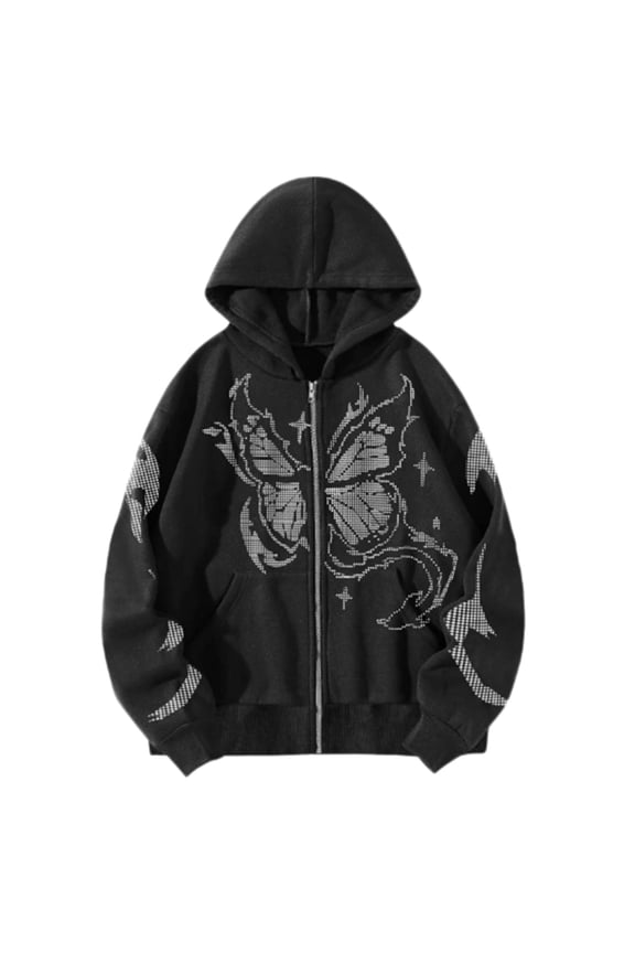 Womens Sweatshirt Monogram Print Long Sleeve Butterfly Zip Sweatshirt Oversized Hoodies for Women