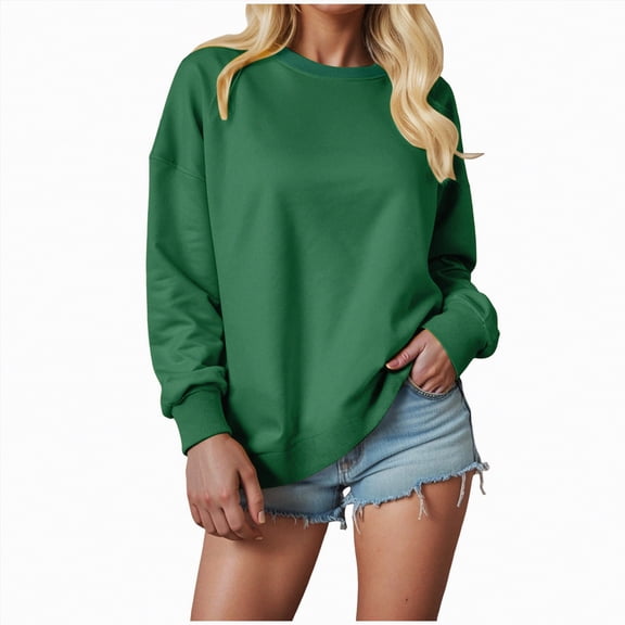 Xudanell Womens Sweatshirt Oversized Sweatshirt Crewneck Fall Womens Tops Fashion Solid Color Workout Tops Beach Vacation Clothes