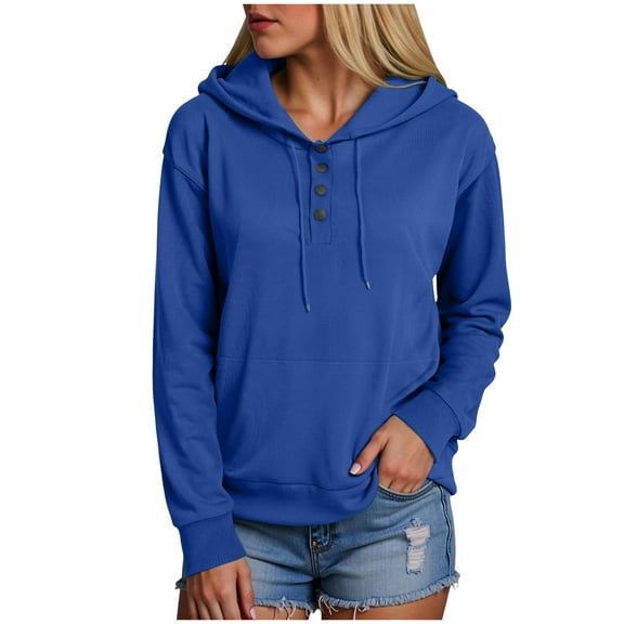Xudanell Womens Sweatshirt Solid Color Fashion Clothes for Women V Neck Cute Hoodies Front Pockets Sweatshirt