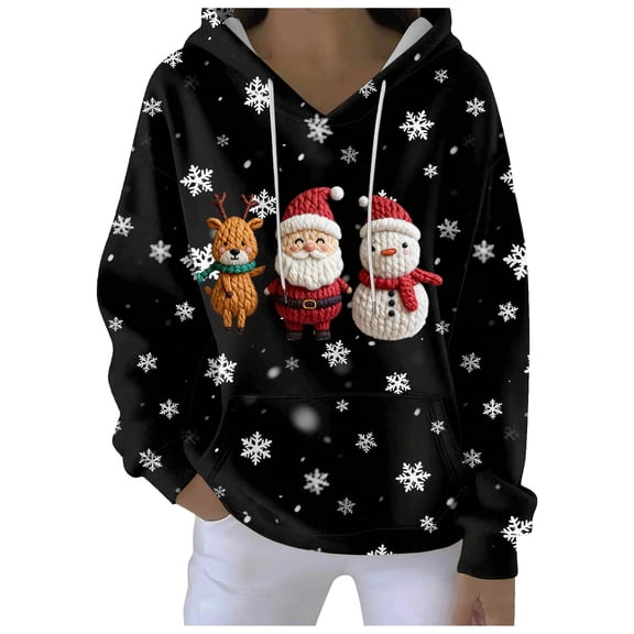 Xudanell Womens Sweatshirts Christmas Clothes for Women Christmas Print Cotton Sweatshirts Cute Hoodie for Fall