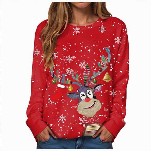 Xudanell Womens Sweatshirts Christmas Graphic Sweatshirts for Women Cute Sweater Christmas Holiday Plus Size Spring Clothes