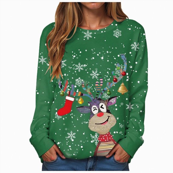 Xudanell Womens Sweatshirts Christmas Graphic Sweatshirts for Women Cute Sweater Christmas Holiday Plus Size Spring Clothes