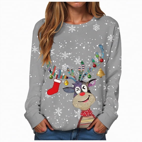 Xudanell Womens Sweatshirts Christmas Graphic Sweatshirts for Women Cute Sweater Christmas Holiday Plus Size Spring Clothes