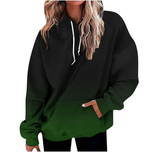 Xudanell Womens Sweatshirts Drawstring Hooded Sports Top Holiday Cute Hoodie Long Shirts for Women Green S