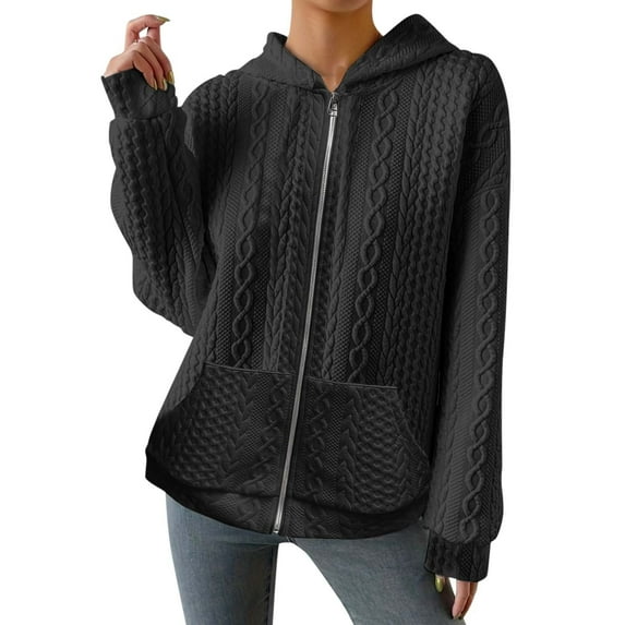 Xudanell Womens Sweatshirts Solid Color Fleece Jacket Stand Collar Zipper Fall Sweaters for Women Casual Sport Outerwear Black XXL