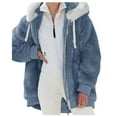 thumbnail image 1 of Xudanell Womens Winter Sherpa Fleece Jacket Fashion Women Casual Solid Hooded Plush Warm Jackets Zipper Cardigan Tops Coat (Blue,5XL), 1 of 7