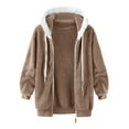thumbnail image 1 of Xudanell Womens Fleece Jacket with Hood Full Zip up Hoodie Coats Trendy Lightweight Warm Winter Clothes 2024 (Khaki,5XL), 1 of 2