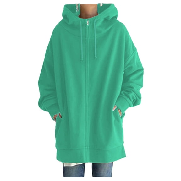 Xudanell Womens Zip up Hoodie Solid Color Pullover Long Sweatshirt for Women Hooded Jacket Woman Clothing Fashion Green XXXXXL