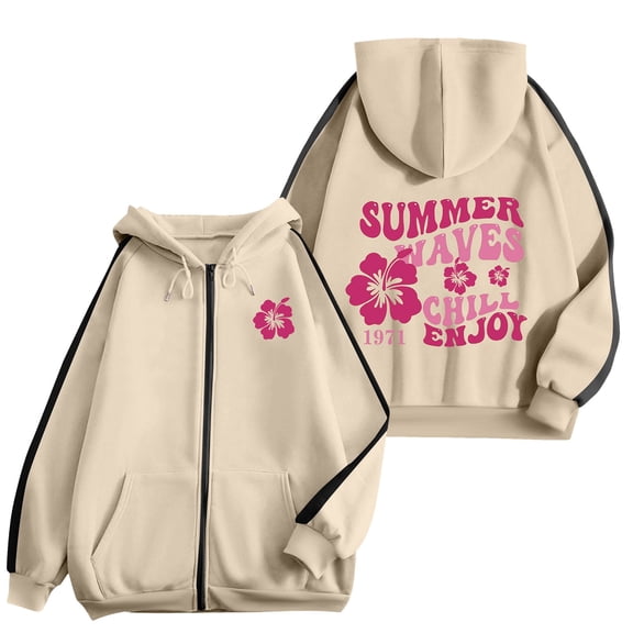 Xudanell Womens Zip up Hoodies Long Sleeve Drawstring Pockets Casual Sweatshirt Zipper Jacket Beige XL