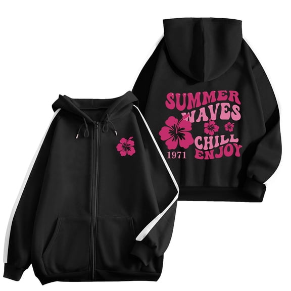 Xudanell Womens Zip up Hoodies Long Sleeve Drawstring Pockets Casual Sweatshirt Zipper Jacket Black L