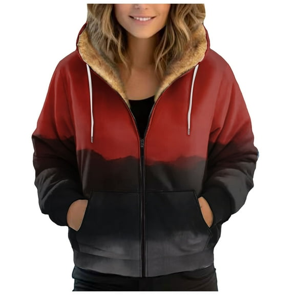 Xudanell Work Clothes for Women Lined Plush Sweat Jacket with Hood Loose Coat Pockets Large Sizes Hoodie Sweatshirt Purple S