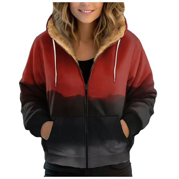 Xudanell Work Clothes for Women Lined Plush Sweat Jacket with Hood Loose Coat Pockets Large Sizes Hoodie Sweatshirt Purple XL