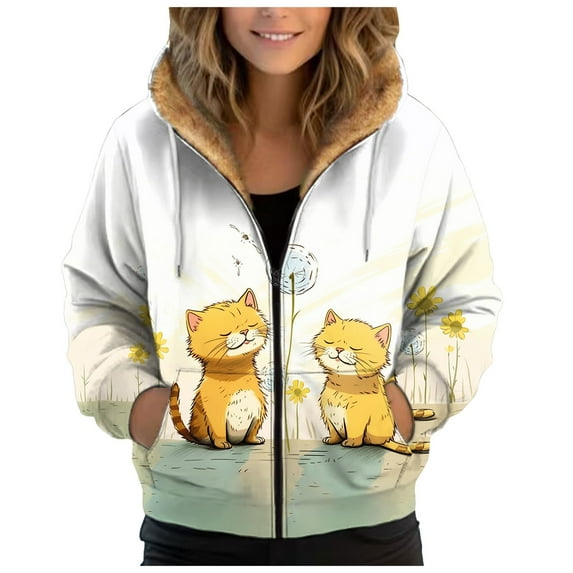 Xudanell Work Clothes for Women Lined Plush Sweat Jacket with Hood Loose Coat Pockets Large Sizes Hoodie Sweatshirt Sky Blue M