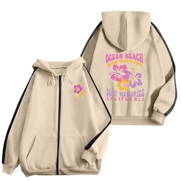 Xudanell Zip up Hoodie Women Long Sleeve Fall Oversized Sweatshirt Zipper Jacket Casual Fashion Top Beige XXL