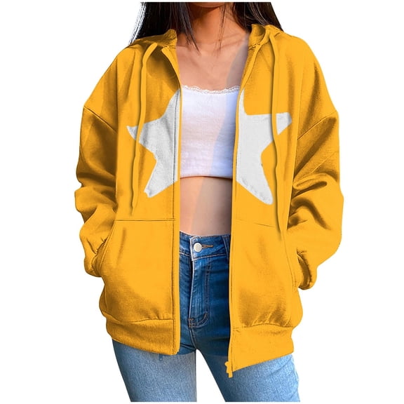 Xudanell Zip up Hoodie Women Oversized Sweatshirt for Women Graphic Hoodies Star Print Plus Size Streetwear