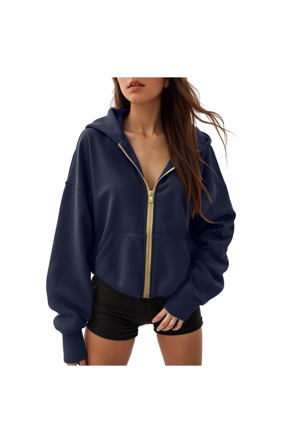 Zip up Hoodie Women Simple Solid Color Cropped Sweatshirt Halloween Sweatshirt Fall Jackets