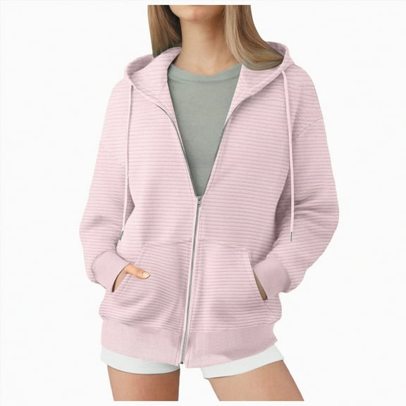 Xudanell Zip up Hoodie Women Skin Friendly Womens Sweatshirt Solid Color Texture Thermal Jackets for Women