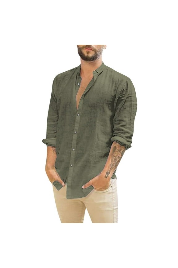 long sleeve shirts for men Mens Fashion Casual Button Cotton Solid Color Long Sleeve Shirt Top Men Shirts (Green,M)
