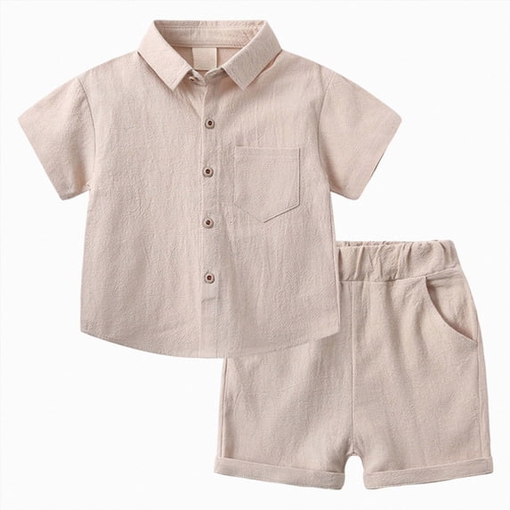 Xudanell x Sofia Grainge Toddlers Baby Boys' Cotton Short Sleeve Shirt & Shorts Play Set (1-2 Years,Beige)