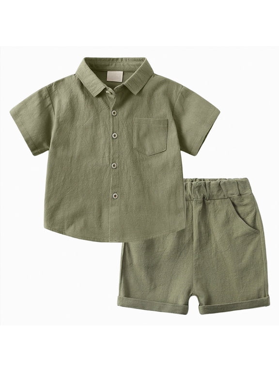 x Sofia Grainge Toddlers Baby Boys' Cotton Short Sleeve Shirt & Shorts Play Set (2-3 Years,Army Green)
