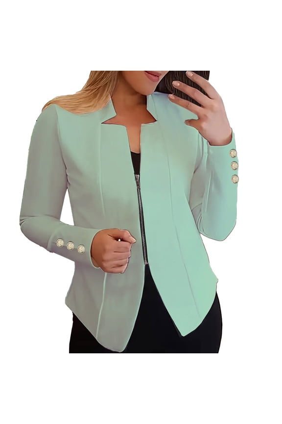 Blazers for Women Women's Autumn Solid Color Zippered Cuffs Button Suit Jacket Womens Blazers Dressy Casual Chaquetas De Mujer Elegantes (Green2,M)