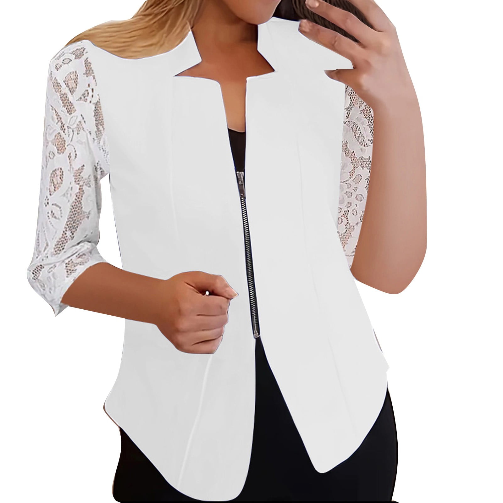 Xuemjiao Blazers for Women Women's Autumn Solid Color Lace Short