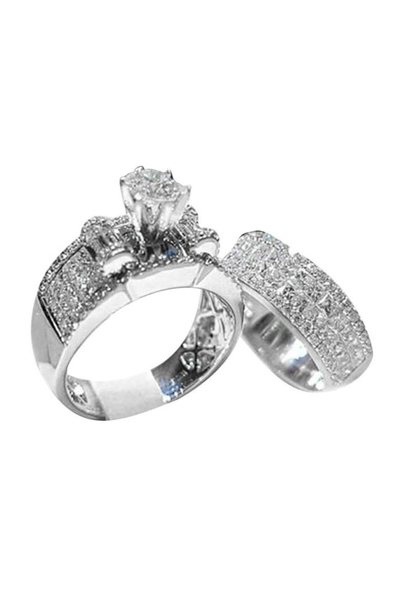 Jewelry for Women Luxury Fashion Brilliant Crown Zircon Ring Set Jewelry Women Wedding Engagement Couple Matching Rings Womens Jewelry (Silver,9)