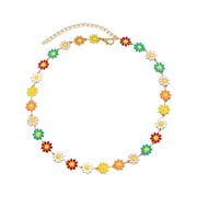 Xuemjiao Jewelry for Women Women's Necklace Cute Extension Adjustable Gift Colorful Flower Charm Necklace Fashion Jewelry All Flower Drop Oil Little Daisy Necklace Necklaces (Gold,One Size)