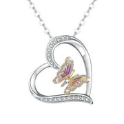 Xuemjiao Jewelry for Women Fashion Women's Love Butterfly Diamond Pendant Necklace Simple Animal Series Jewelry Necklaces (A,One Size)