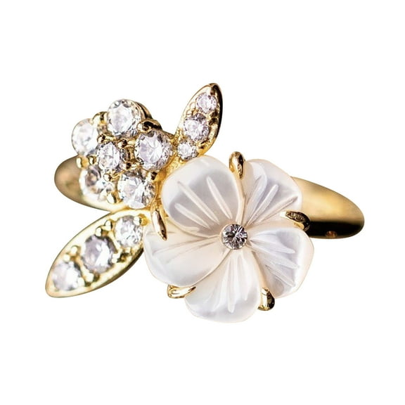 Xuemjiao Jewelry for Women Vintage Exquisite Ladies Flower Diamond Ring Zircon Ring for Women Jewelry Gifts Womens Jewelry (Gold,5)