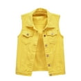 thumbnail image 1 of Xuemjiao Lightweight Vests for Women Multi Color Denim Vest Female Short Spring and Summer Slim Thin Burlap Sleeveless Shoulders Broken Holes Vest Jacket Vest Womens (Yellow,XXXXXXXL), 1 of 4