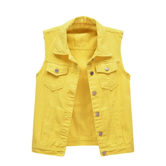 Xuemjiao Lightweight Vests for Women Multi Color Denim Vest Female Short Spring and Summer Slim Thin Burlap Sleeveless Shoulders Broken Holes Vest Jacket Vest Womens (Yellow,XXXXXXXL)