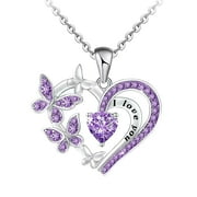 Xuemjiao Necklaces for Women Butterfly Rhinestones Women Necklace Love Heart Butterfly Pendant Necklace Gift Necklace (Purple,One Size)