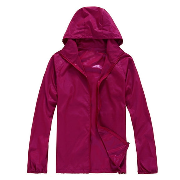 Xuemjiao Raincoat for Women Women Solid Rain Jacket Outdoor Plus Size Hooded Windproof Loose Coat Water Proof Raglan Cuff Storage Bag Waterproof Rain Jacket Women (Wine Red,XS)