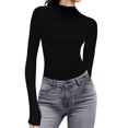 thumbnail image 1 of Xuemjiao Spring Tops for Women 2024 Women's Pleated Ribbed Long Sleeve Slim Lettuce Trim Base Top Women Shirts Womans Blouse Blusas Mujer (Black,XXXL), 1 of 6