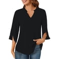 thumbnail image 1 of Xuemjiao Tee Shirts Womens Women's 3/4 Sleeve Blouses Tops V Neck Casual Dressy Double Mesh Loose Fit Tunic Shirts Womens Shirts Womens Tops Blusa Mujer (Black1,L), 1 of 6