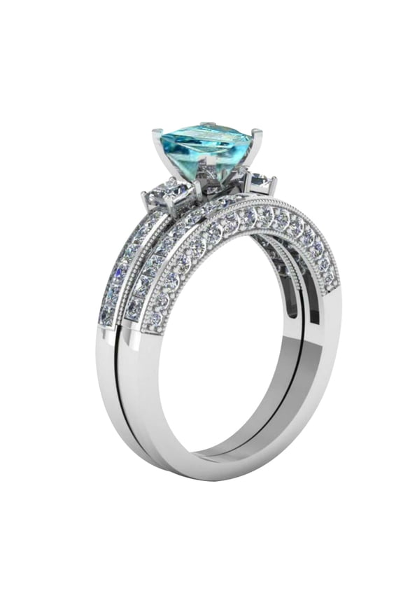Wedding Band Fashion Square Blue Diamond Women's Ring Size 5-11 Anillos Para Mujer (A,10)